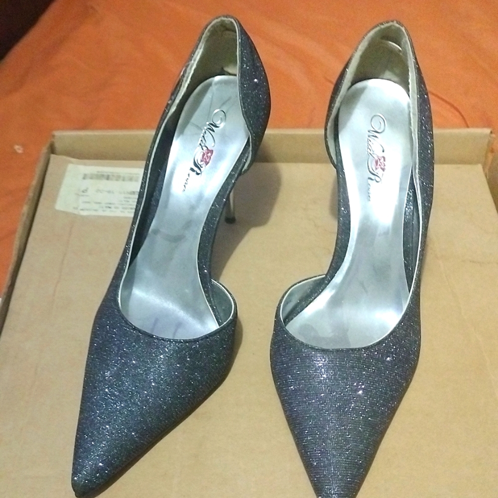 Black glitter heels